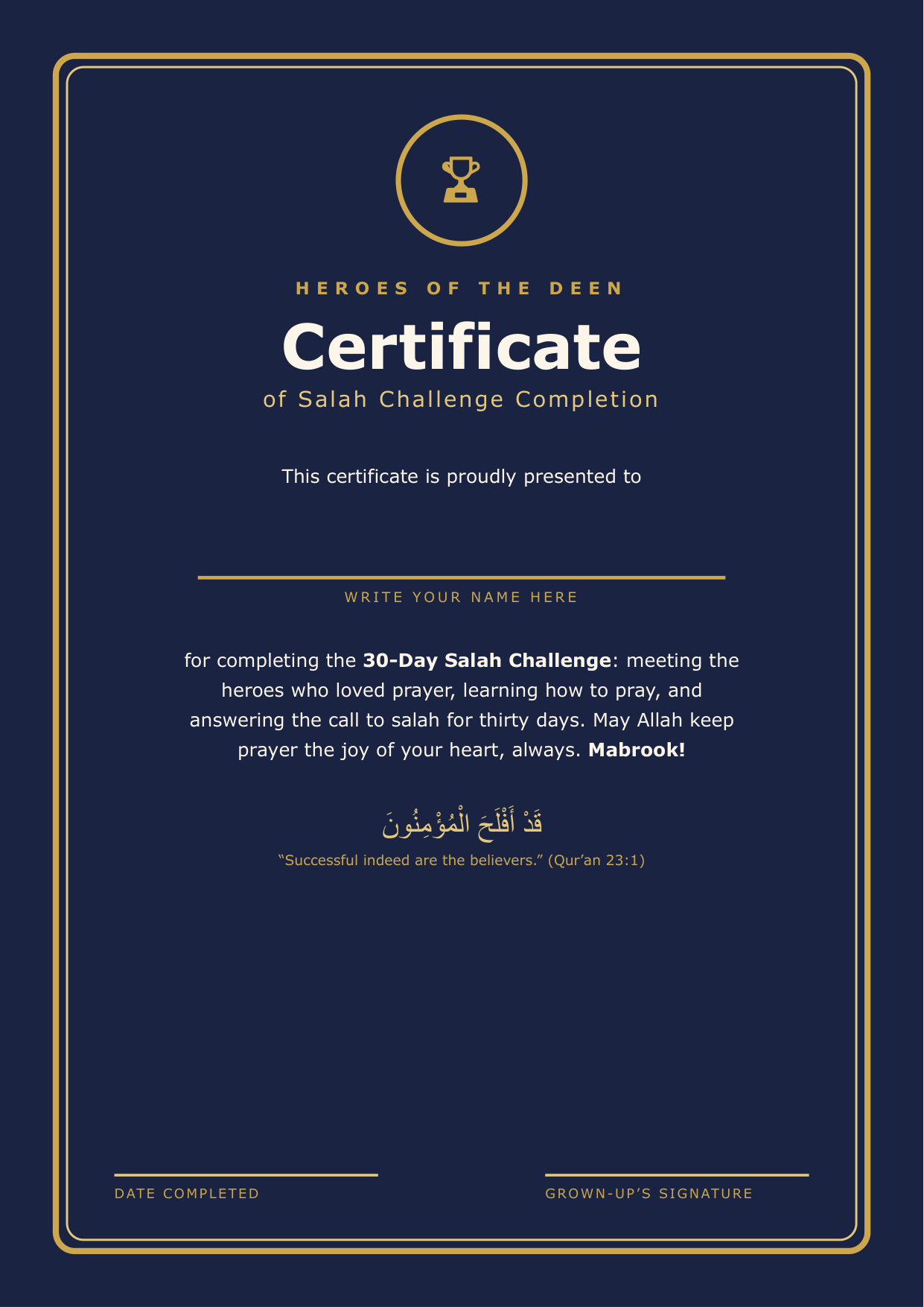 Day 30 certificate of completion