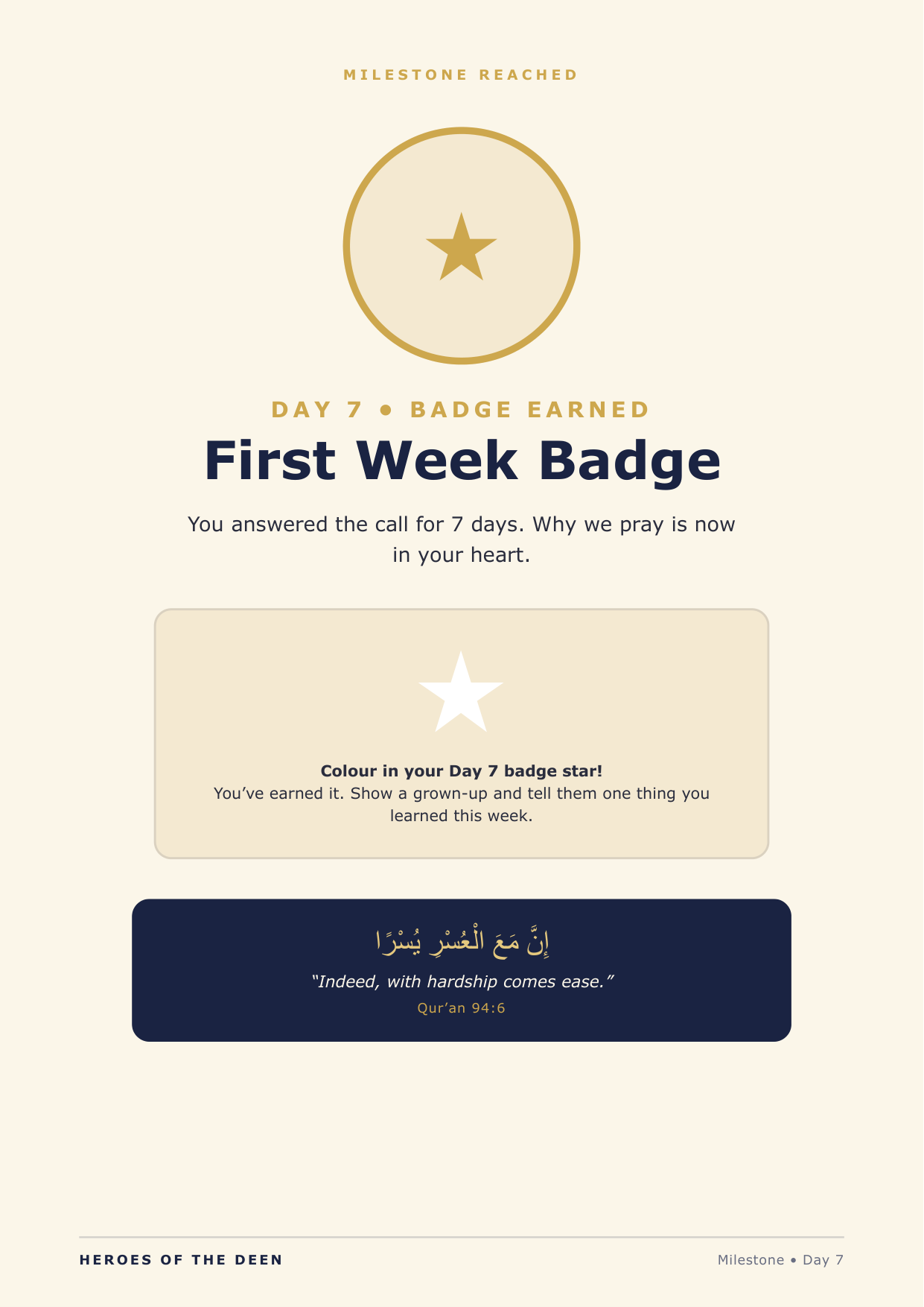 Day 7 milestone badge page